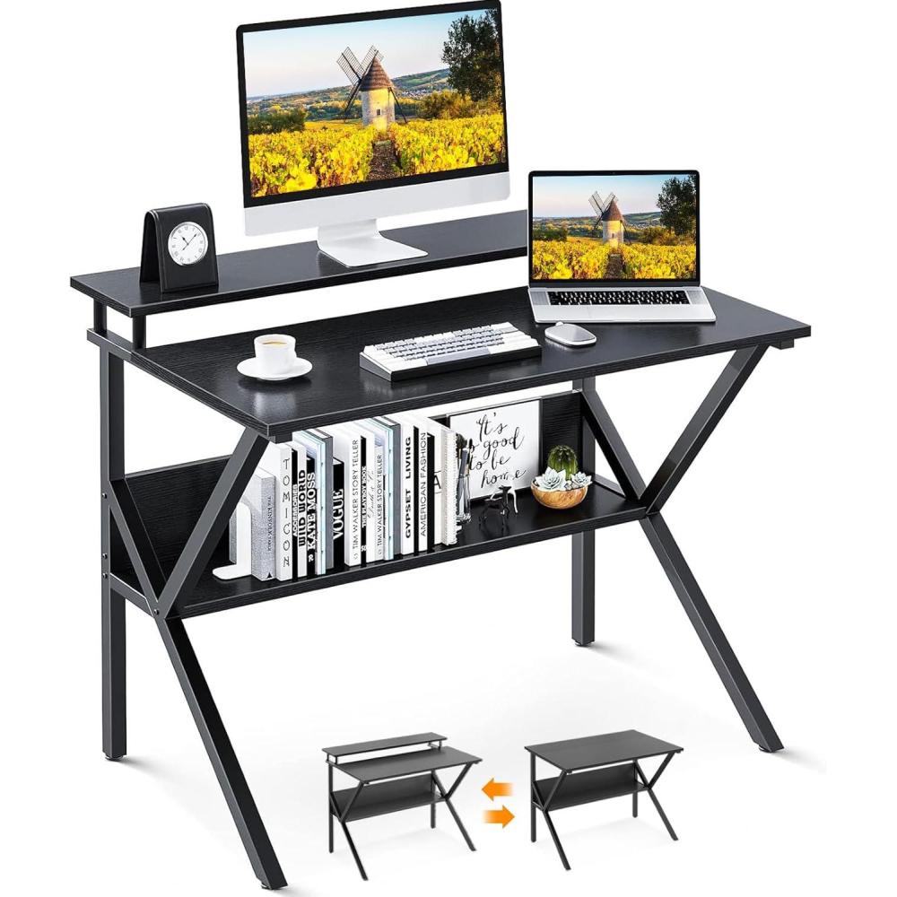 image:imageODK Small Desk 275 Inch Computer Desk for Small Spaces Kids Desk with Storage Study Table with Monitor Stand for Homeschool PinkBlack