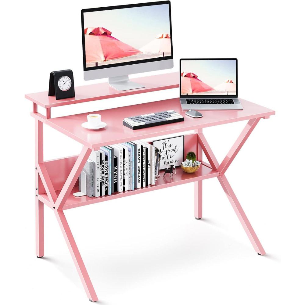 image:imageODK Small Desk 275 Inch Computer Desk for Small Spaces Kids Desk with Storage Study Table with Monitor Stand for Homeschool PinkPink
