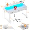 ODK 48 Inch Computer Desk with 3 Drawers and USB Power Outlets, Home Office Desks with LED Lights and Adjustable Monitor Stand, Work from Home, Modern Work/Writing/Study Table for Bedroom, White