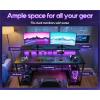 ODK 48 inch Gaming Desk with LED Lights & Power Outlets, Computer Desk with Monitor Stand & Storage Shelves, CPU Stand, Home Office Desk, Black(Black)
