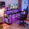 ODK 48 inch Gaming Desk with LED Lights & Power Outlets, Computer Desk with Monitor Stand & Storage Shelves, CPU Stand, Home Office Desk, Black(Black)