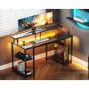ODK 48 inch Gaming Desk with LED Lights & Power Outlets, Computer Desk with Monitor Stand & Storage Shelves, CPU Stand, Home Office Desk, Black(Carbon Fiber Black)