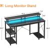 ODK 48 inch Gaming Desk with LED Lights & Power Outlets, Computer Desk with Monitor Stand & Storage Shelves, CPU Stand, Home Office Desk, Black(Carbon Fiber Black)