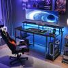ODK 48 inch Gaming Desk with LED Lights & Power Outlets, Computer Desk with Monitor Stand & Storage Shelves, CPU Stand, Home Office Desk, Black(Carbon Fiber Black)