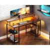 ODK 48 inch Gaming Desk with LED Lights & Power Outlets, Computer Desk with Monitor Stand & Storage Shelves, CPU Stand, Home Office Desk, Black(Vintage)