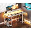 ODK 48 inch Gaming Desk with LED Lights & Power Outlets, Computer Desk with Monitor Stand & Storage Shelves, CPU Stand, Home Office Desk, Black(White)