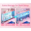 ODK 53 Inch L Shaped Desk with LED Lighting, Reversible Gaming Desk with Power Outlets, Cornor Computer Table with Storage Shelves & Bag & Iron Hook, Home Office Table for Writing, Study, Vintage(Pink)