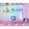 ODK 53 Inch L Shaped Desk with LED Lighting, Reversible Gaming Desk with Power Outlets, Cornor Computer Table with Storage Shelves & Bag & Iron Hook, Home Office Table for Writing, Study, Vintage(Pink)