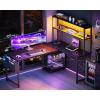 ODK 53 Inch L Shaped Desk with LED Lighting, Reversible Gaming Desk with Power Outlets, Cornor Computer Table with Storage Shelves & Bag & Iron Hook, Home Office Table for Writing, Study, Vintage(Black)