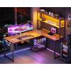 ODK 53 Inch L Shaped Desk with LED Lighting, Reversible Gaming Desk with Power Outlets, Cornor Computer Table with Storage Shelves & Bag & Iron Hook, Home Office Table for Writing, Study, Vintage(Vintage)
