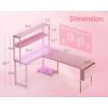 ODK 53 Inch L Shaped Desk with LED Lighting, Reversible Gaming Desk with Power Outlets, Cornor Computer Table with Storage Shelves & Bag & Iron Hook, Home Office Table for Writing, Study, Vintage(Pink)