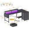 ODK 55-Inch L Shaped Gaming Desk with LED Lights & USB Power Outlets, Reversible Computer Desk with 4 Drawers, Corner Gamer Desk with CPU Shelf & Monitor Stand, Gaming Table for Bedroom, Black