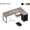 ODK 59″ L Shaped Desk with Power Outlet and USB Charging Ports, Reversible L Shaped Computer Desk with Storage Shelves, Home Office Desk, Gaming Desk, Corner Desk, Grey Oak