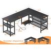 ODK 59″ L Shaped Desk with Power Outlet and USB Charging Ports, Reversible L Shaped Computer Desk with Storage Shelves, Home Office Desk, Gaming Desk, Corner Desk, Black