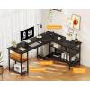 ODK 59″ L Shaped Desk with Power Outlet and USB Charging Ports, Reversible L Shaped Computer Desk with Storage Shelves, Home Office Desk, Gaming Desk, Corner Desk, Black
