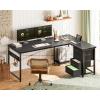 ODK 61” L Shaped Desk with 4 Drawers, Reversible Corner Desk with Storage, Gaming Table with Power Outlets, USB Ports, Computer Desk for Home Office, Study, Easy Assembly, Vintage Brown(Black)