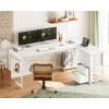 ODK 61” L Shaped Desk with 4 Drawers, Reversible Corner Desk with Storage, Gaming Table with Power Outlets, USB Ports, Computer Desk for Home Office, Study, Easy Assembly, Vintage Brown(White)