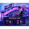 ODK 66″ L Shaped Gaming Desk with Power Outlet and LED Lights, PC Gaming Table with Carbon Fiber Texture, Reversible L Shape Desk with Storage Shelves & Monitor Stand, Home Office Desk, Black(Black Carbon Fiber)