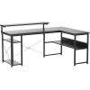 ODK Corner Computer Desk, 61″ Reversible L Shaped With Storage Shelves & Monitor Stand, Home Office, Gaming, Writing, Black