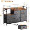 ODK Dresser with Charging Station, 52-Inch Long Dresser for Bedroom with 8 Storage Drawers, Fabric Dressers Chests of Drawers with Sturdy Steel Frame and Wooden Top, Vintage and Black(Vintage and Dark Grey)