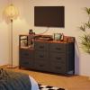 ODK Dresser with Charging Station, 52-Inch Long Dresser for Bedroom with 8 Storage Drawers, Fabric Dressers Chests of Drawers with Sturdy Steel Frame and Wooden Top, Vintage and Black(Vintage and Black)