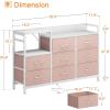 ODK Dresser with Charging Station, 52-Inch Long Dresser for Bedroom with 8 Storage Drawers, Fabric Dressers Chests of Drawers with Sturdy Steel Frame and Wooden Top, Vintage and Black(White and Pink)