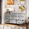 ODK Dresser with Charging Station, 52-Inch Long Dresser for Bedroom with 8 Storage Drawers, Fabric Dressers Chests of Drawers with Sturdy Steel Frame and Wooden Top, Vintage and Black(White and Light Grey)