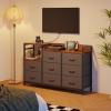 ODK Dresser with Charging Station, 52-Inch Long Dresser for Bedroom with 8 Storage Drawers, Fabric Dressers Chests of Drawers with Sturdy Steel Frame and Wooden Top, Vintage and Black(Vintage and Dark Grey)