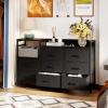 ODK Dresser with Charging Station, 52-Inch Long Dresser for Bedroom with 8 Storage Drawers, Fabric Dressers Chests of Drawers with Sturdy Steel Frame and Wooden Top, Vintage and Black(Black)