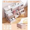 ODK Dresser with Charging Station, 52-Inch Long Dresser for Bedroom with 8 Storage Drawers, Fabric Dressers Chests of Drawers with Sturdy Steel Frame and Wooden Top, Vintage and Black(White and Pink)