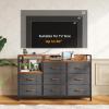 ODK Dresser with Charging Station, 52-Inch Long Dresser for Bedroom with 8 Storage Drawers, Fabric Dressers Chests of Drawers with Sturdy Steel Frame and Wooden Top, Vintage and Black(Vintage and Dark Grey)
