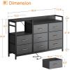 ODK Dresser with Charging Station, 52-Inch Long Dresser for Bedroom with 8 Storage Drawers, Fabric Dressers Chests of Drawers with Sturdy Steel Frame and Wooden Top, Vintage and Black(Black and Dark Grey)