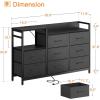 ODK Dresser with Charging Station, 52-Inch Long Dresser for Bedroom with 8 Storage Drawers, Fabric Dressers Chests of Drawers with Sturdy Steel Frame and Wooden Top, Vintage and Black(Black)