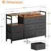 ODK Dresser with Charging Station, 52-Inch Long Dresser for Bedroom with 8 Storage Drawers, Fabric Dressers Chests of Drawers with Sturdy Steel Frame and Wooden Top, Vintage and Black(Vintage and Black)
