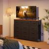 ODK Dresser with Charging Station, 57-Inch Long Dresser TV Stand for Bedroom, Large Dresser with 13 Storage Drawers, Chest of Drawers Easy-Pull Fabric Dressers for Living Room, Black and Vintage