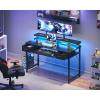 ODK Gaming Desk with Led Lights and Power Outlet, 48 Inch Computer Desk with Drawers and Keyboard Tray, PC Desk with Monitor Stand, Work Desk for Home Office, Black