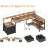 ODK L Shaped Desk with File Drawer, 66″ Reversible L Shaped Computer Desk with Power Outlet & LED Strip, Office Desk with Storage Shelves, Gaming Desk with Monitor Shelf, Corner Desk, Vintage(Vintage Brown)