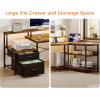 ODK L Shaped Desk with File Drawer, 66″ Reversible L Shaped Computer Desk with Power Outlet & LED Strip, Office Desk with Storage Shelves, Gaming Desk with Monitor Shelf, Corner Desk, Vintage(Vintage)