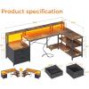ODK L Shaped Desk with File Drawer, 66″ Reversible L Shaped Computer Desk with Power Outlet & LED Strip, Office Desk with Storage Shelves, Gaming Desk with Monitor Shelf, Corner Desk, Vintage(Vintage)