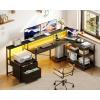 ODK L Shaped Desk with File Drawer, 66″ Reversible L Shaped Computer Desk with Power Outlet & LED Strip, Office Desk with Storage Shelves, Gaming Desk with Monitor Shelf, Corner Desk, Vintage(Black)
