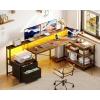 ODK L Shaped Desk with File Drawer, 66″ Reversible L Shaped Computer Desk with Power Outlet & LED Strip, Office Desk with Storage Shelves, Gaming Desk with Monitor Shelf, Corner Desk, Vintage(Vintage)