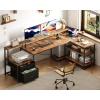 ODK L Shaped Desk with File Drawer, 66″ Reversible L Shaped Computer Desk with Power Outlet & LED Strip, Office Desk with Storage Shelves, Gaming Desk with Monitor Shelf, Corner Desk, Vintage(Vintage Brown)
