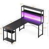 ODK L Shaped Gaming Desk with Hutch, Computer Desk with Storage Shelves, 66″ L Shaped Desk for Home Office, Corner Desk with Headphone Hook, Black(Black)
