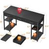 ODK Office Small Computer Desk: Home Table with Fabric Drawers & Storage Shelves, Modern Writing Desk, White, 48″x16″(Black)