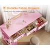 ODK Office Small Computer Desk: Home Table with Fabric Drawers & Storage Shelves, Modern Writing Desk, White, 48″x16″(Pink (No Mirror))