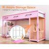 ODK Office Small Computer Desk: Home Table with Fabric Drawers & Storage Shelves, Modern Writing Desk, White, 48″x16″(Pink (No Mirror))