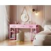 ODK Office Small Computer Desk: Home Table with Fabric Drawers & Storage Shelves, Modern Writing Desk, White, 48″x16″(Pink (No Mirror))
