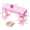 ODK Office Small Computer Desk: Home Table with Fabric Drawers & Storage Shelves, Modern Writing Desk, White, 48″x16″(Pink (No Mirror))