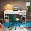 ODK Office Small Computer Desk: Home Table with Fabric Drawers & Storage Shelves, Modern Writing Desk, White, 48″x16″(White)