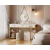 ODK Office Small Computer Desk: Home Table with Fabric Drawers & Storage Shelves, Modern Writing Desk, White, 48″x16″(White Marble + Gold Leg (No Mirror))